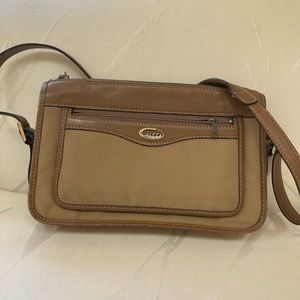 Gucci vintage tan leather and nylon shoulder bag